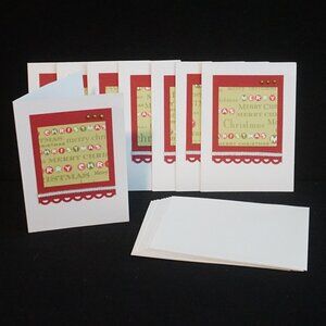 8 Red Green Wording Beads and Ribbon Christmas Handmade Greeting Note Cards